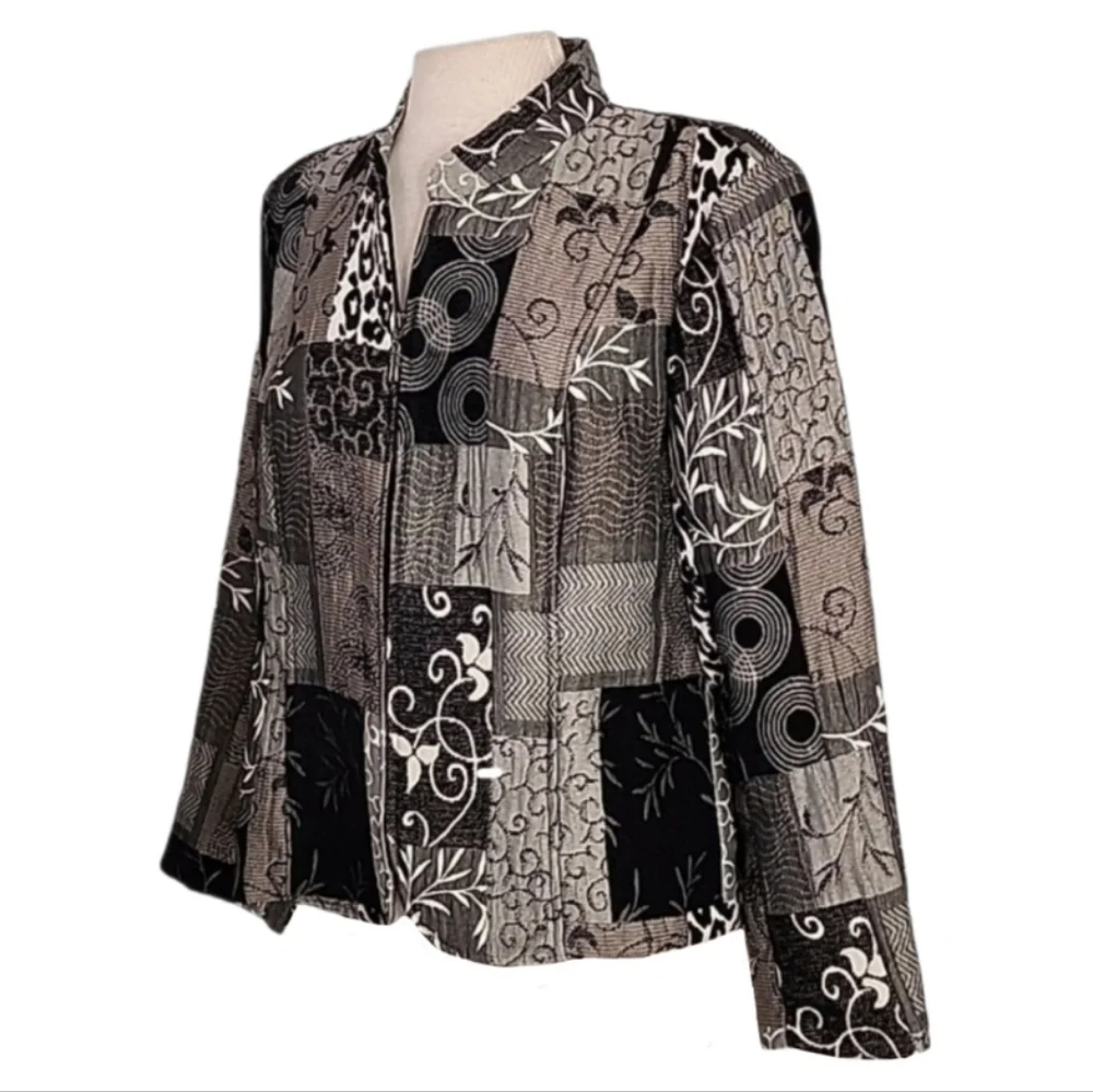 Christopher & Banks Jacket Patchwork Long Sleeve Black Size L